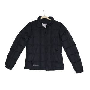 COLUMBIA Duck Down Puffer Jacket Women M Black Full Zip Light Everyday Travel